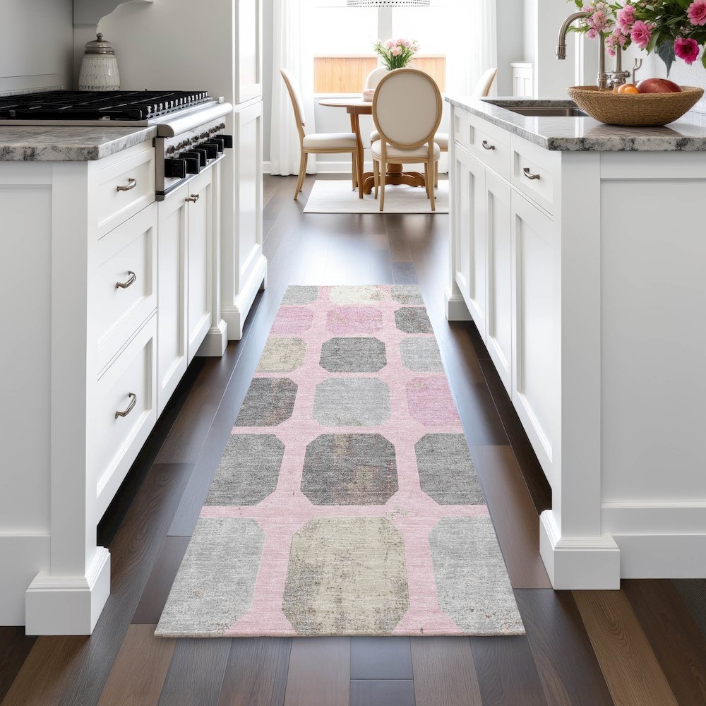 Machine Washable Indoor/Outdoor Chantille ACN2182 Pink 2'3" x 7'6" Runner Rug