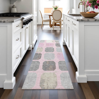 Machine Washable Indoor/Outdoor Chantille ACN2182 Pink 2'3" x 7'6" Runner Rug