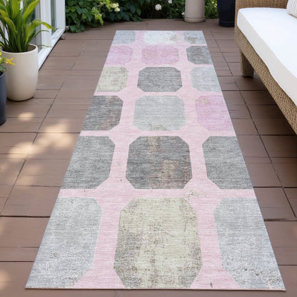 Machine Washable Indoor/Outdoor Chantille ACN2182 Pink 2'3" x 7'6" Runner Rug