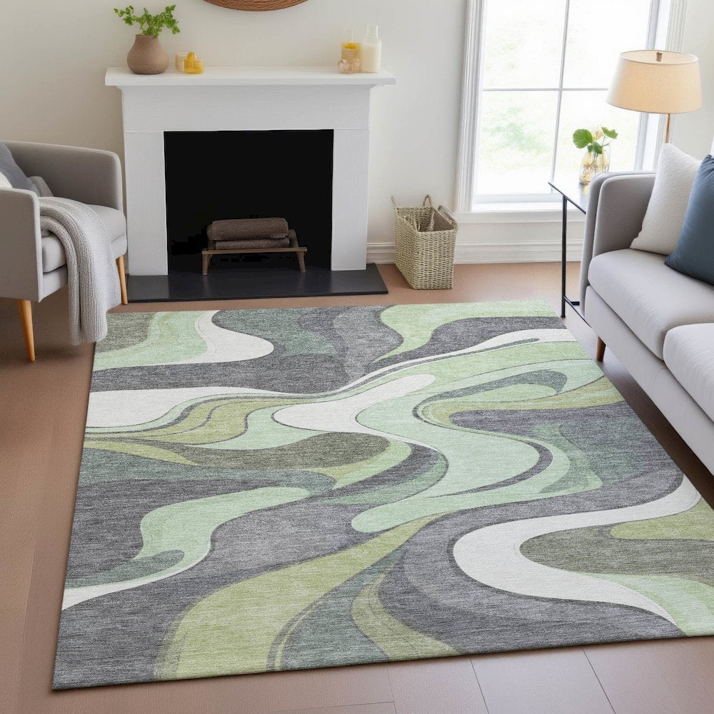 Machine Washable Indoor/Outdoor Chantille ACN2183 Green 2'6" x 3'10" Rug