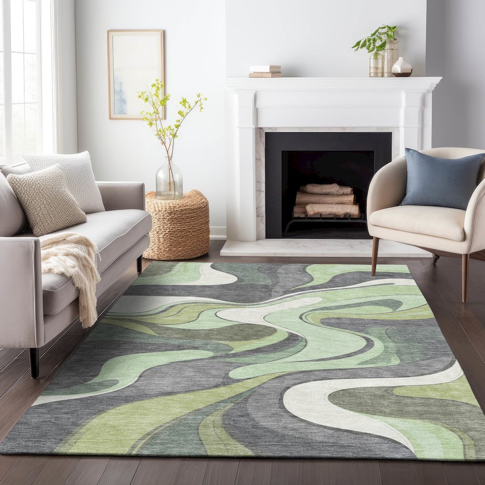 Machine Washable Indoor/Outdoor Chantille ACN2183 Green 2'6" x 3'10" Rug