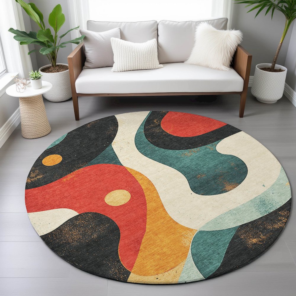 Machine Washable Indoor/Outdoor Chantille ACN2185 Red 8' x 8' Round Rug