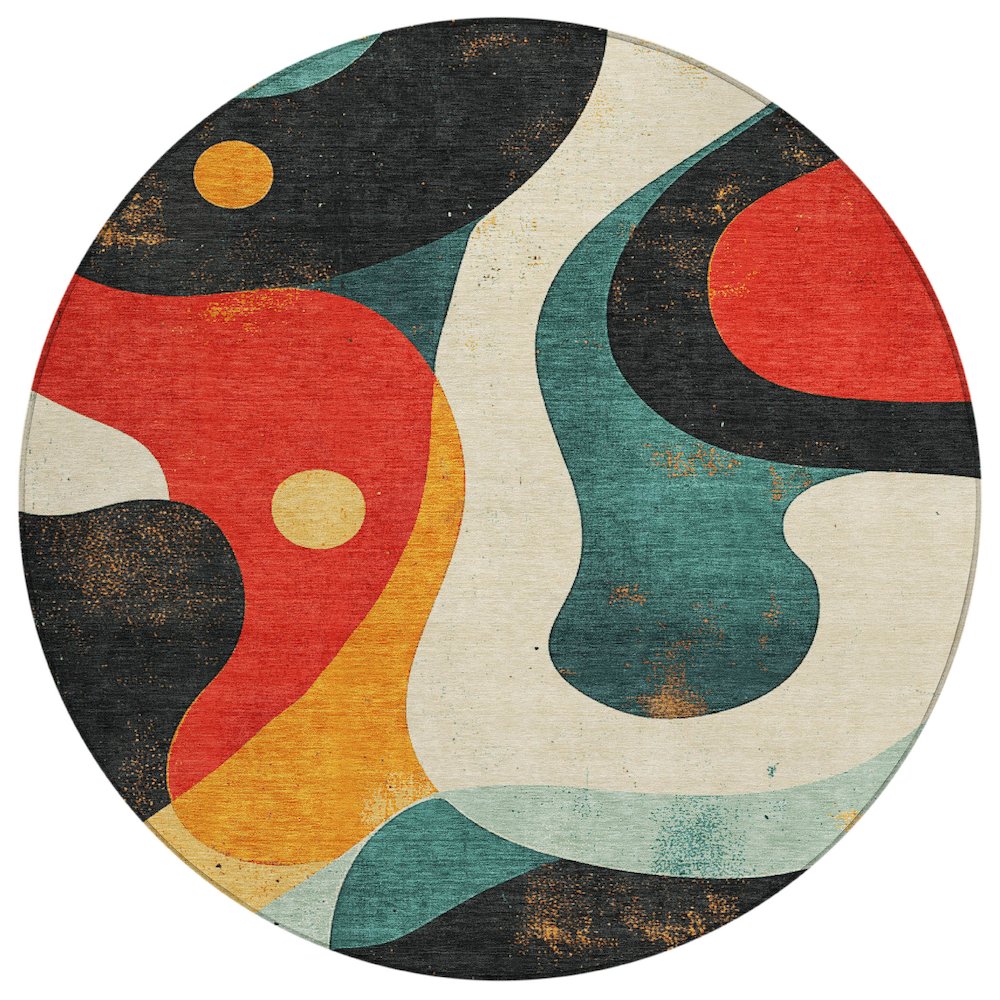 Machine Washable Indoor/Outdoor Chantille ACN2185 Red 8' x 8' Round Rug