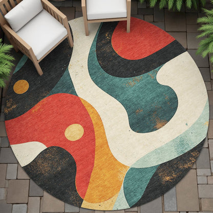 Machine Washable Indoor/Outdoor Chantille ACN2185 Red 8' x 8' Round Rug
