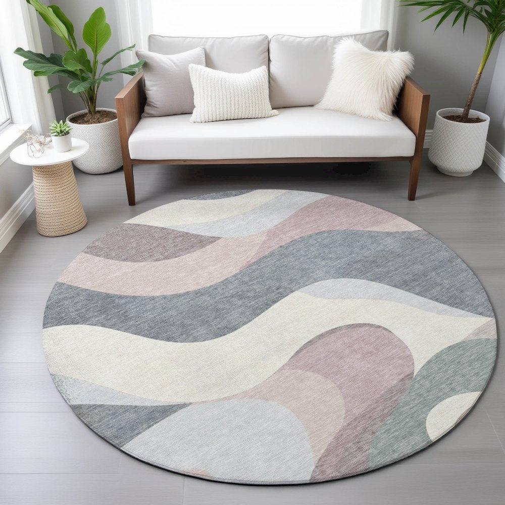 Machine Washable Indoor/Outdoor Chantille ACN2186 Blush 8' x 8' Round Rug