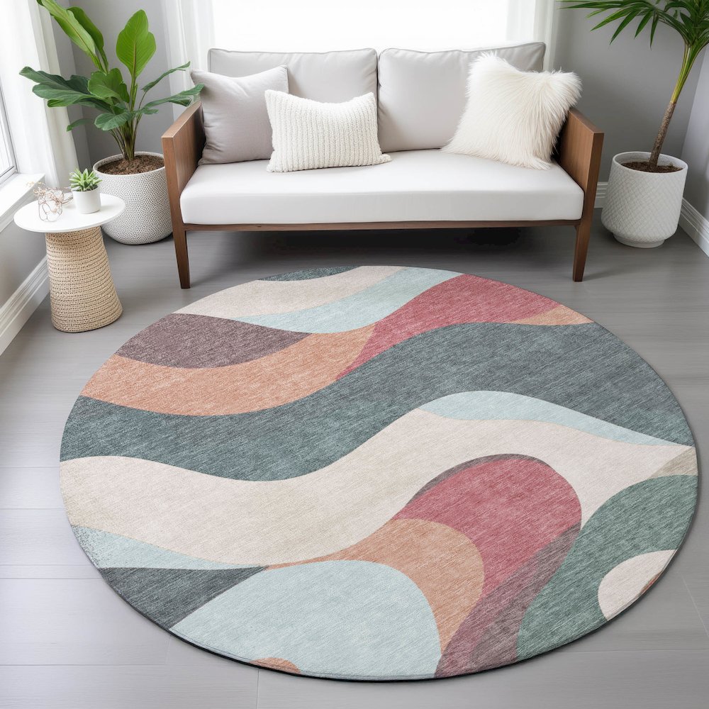 Machine Washable Indoor/Outdoor Chantille ACN2186 Coral 8' x 8' Round Rug