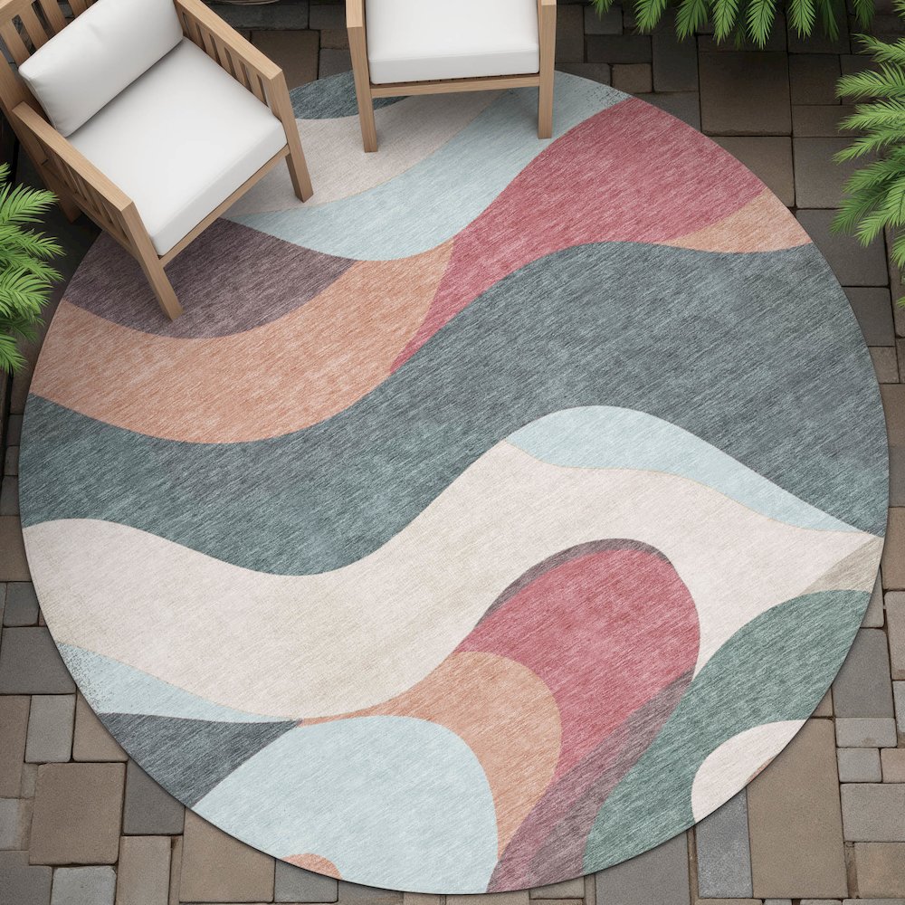 Machine Washable Indoor/Outdoor Chantille ACN2186 Coral 8' x 8' Round Rug