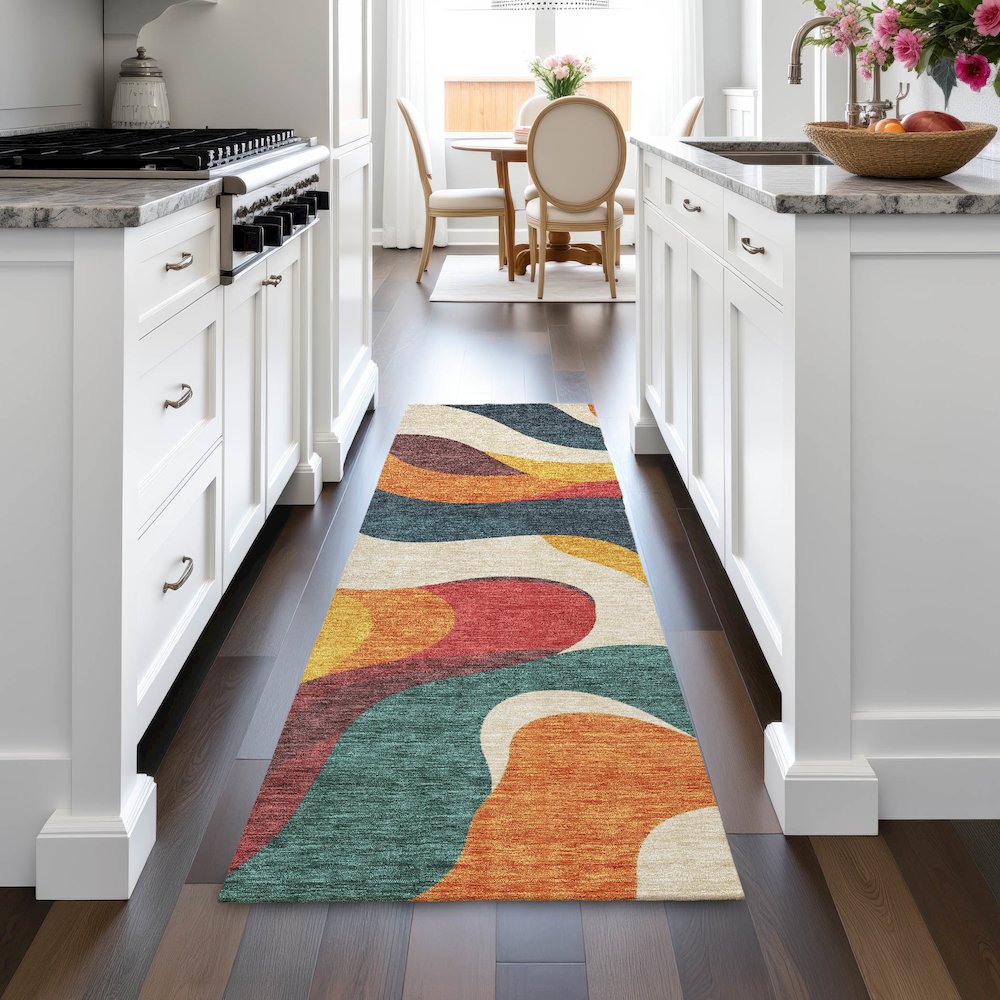 Machine Washable Indoor/Outdoor Chantille ACN2186 Orange 2'3" x 7'6" Runner Rug