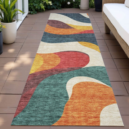Machine Washable Indoor/Outdoor Chantille ACN2186 Orange 2'3" x 7'6" Runner Rug