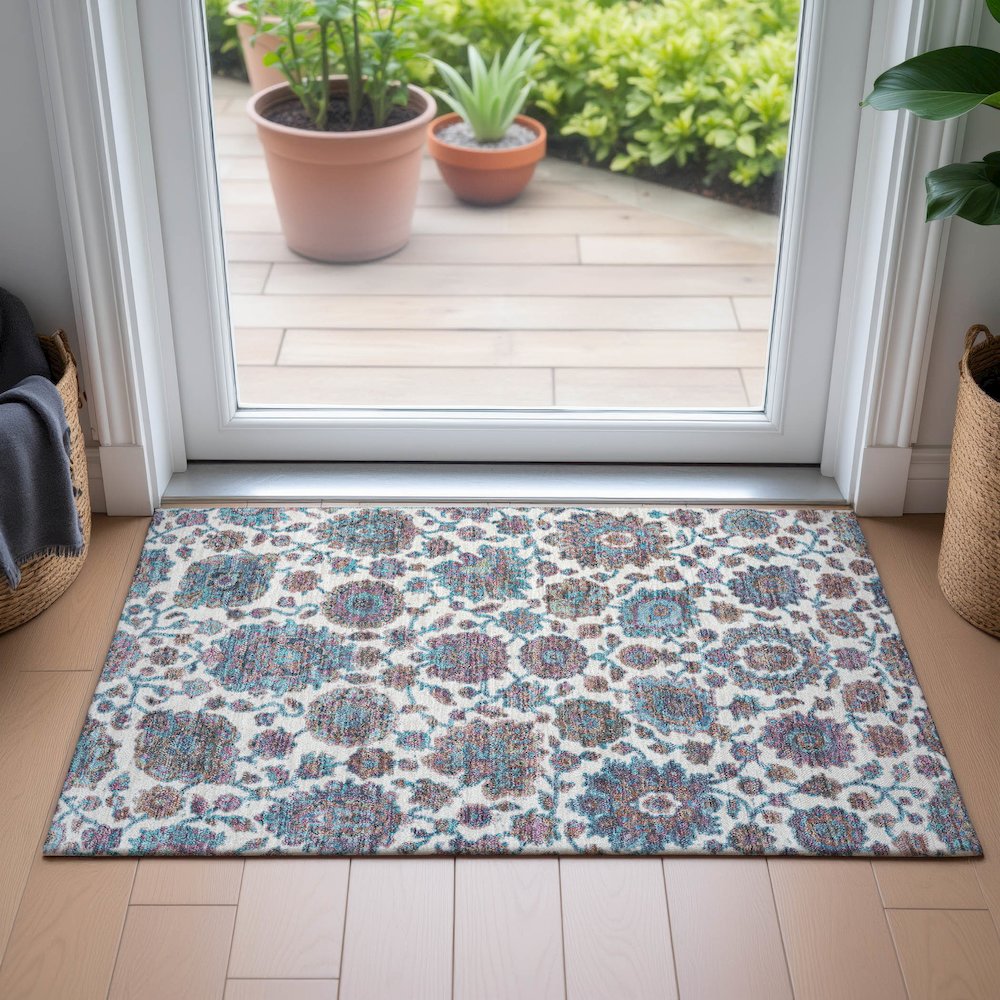 Machine Washable Indoor/Outdoor Chantille ACN2187 Teal 1'8" x 2'6" Rug