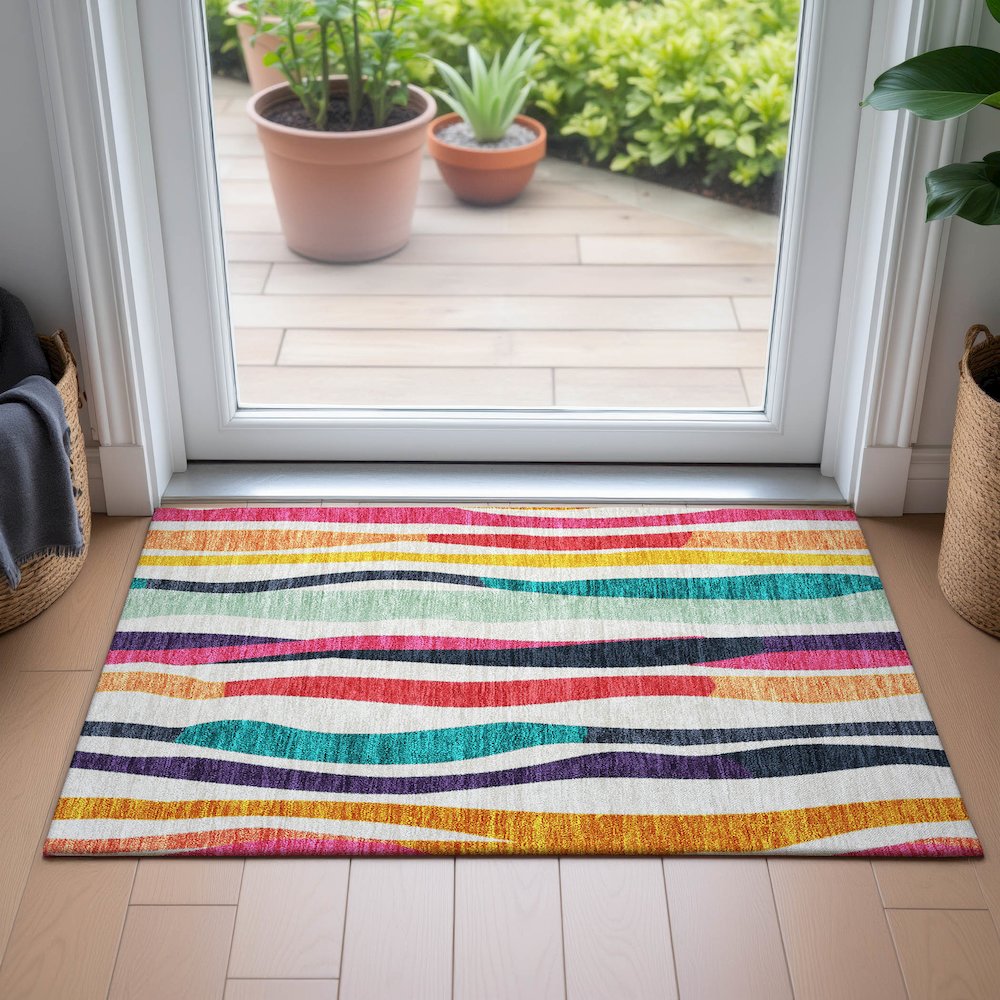 Machine Washable Indoor/Outdoor Chantille ACN2188 Ivory 1'8" x 2'6" Rug