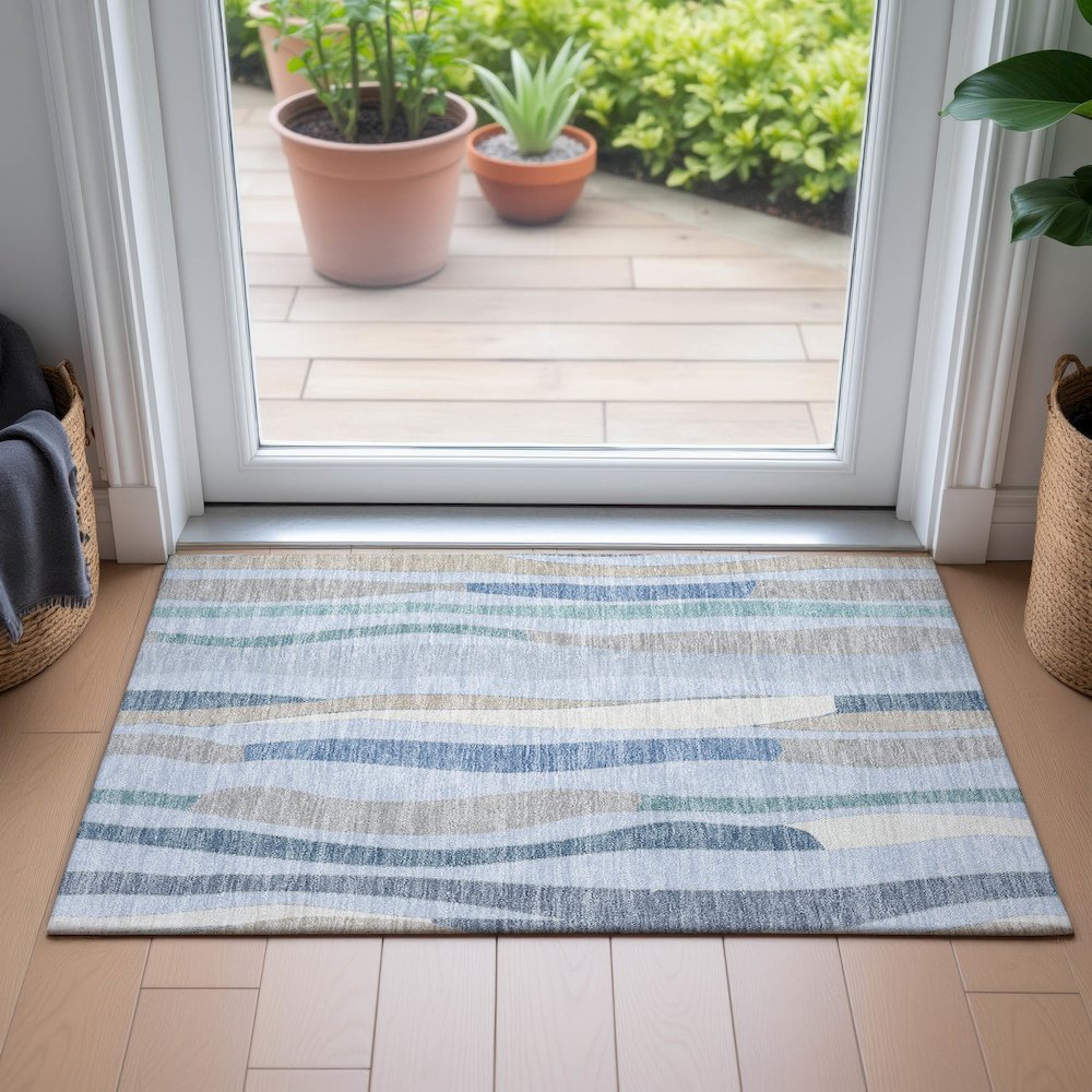 Machine Washable Indoor/Outdoor Chantille ACN2188 Sky 1'8" x 2'6" Rug