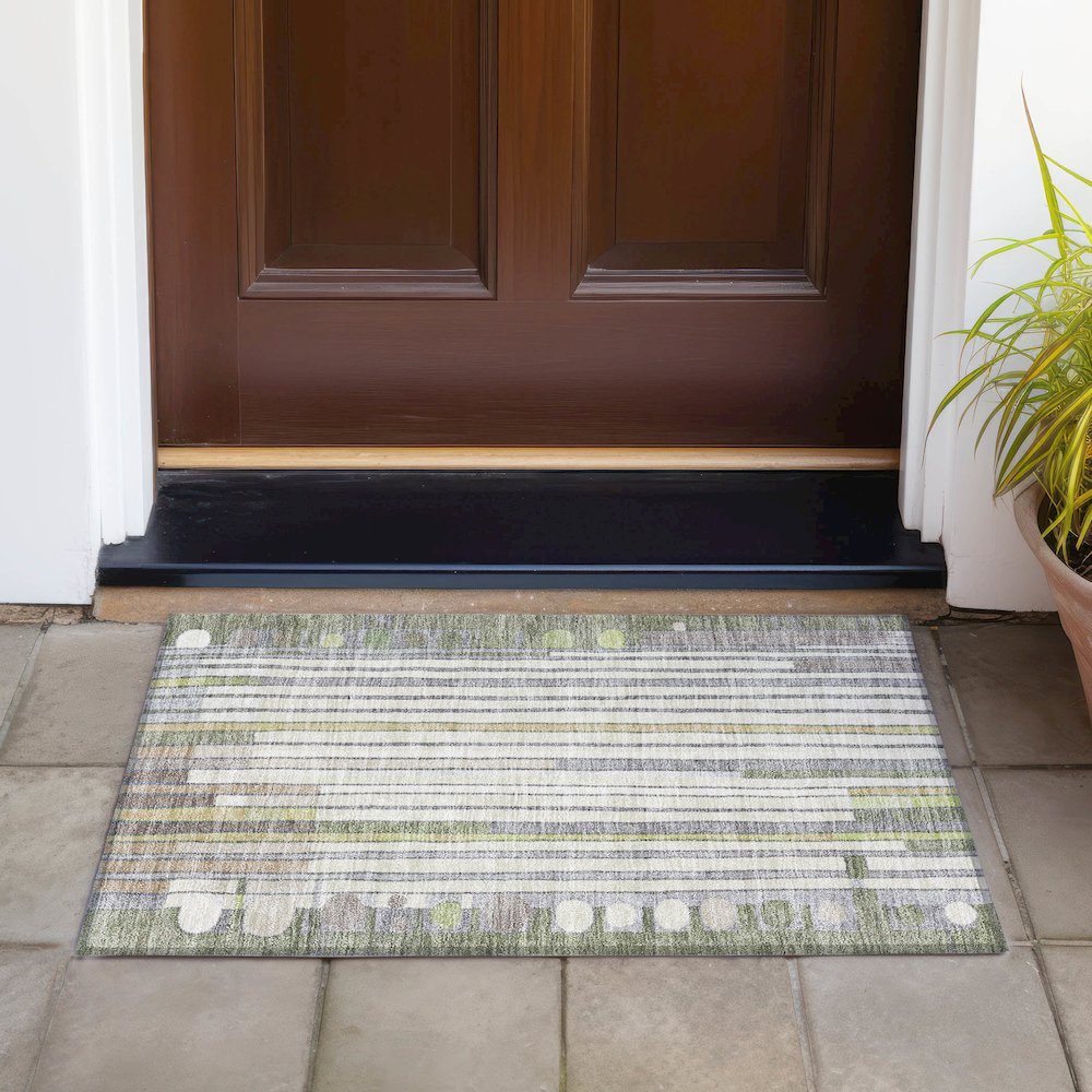 Machine Washable Indoor/Outdoor Chantille ACN2189 Olive 1'8" x 2'6" Rug
