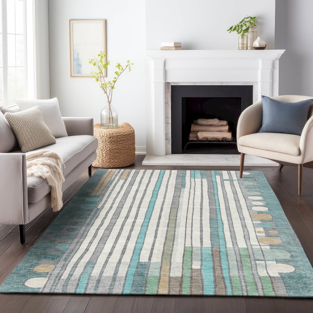Machine Washable Indoor/Outdoor Chantille ACN2189 Teal 2'6" x 3'10" Rug