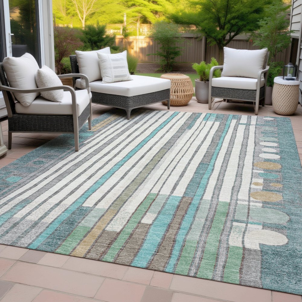 Machine Washable Indoor/Outdoor Chantille ACN2189 Teal 2'6" x 3'10" Rug
