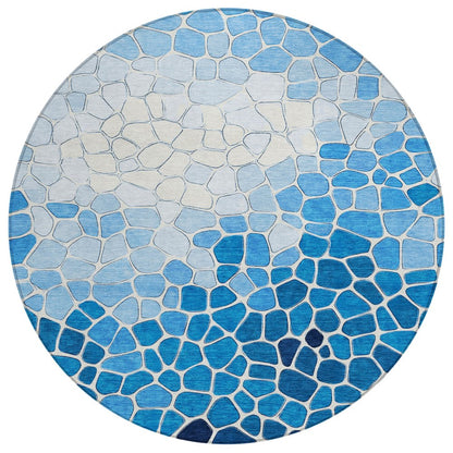 Machine Washable Indoor/Outdoor Chantille ACN2190 Blue 8' x 8' Round Rug