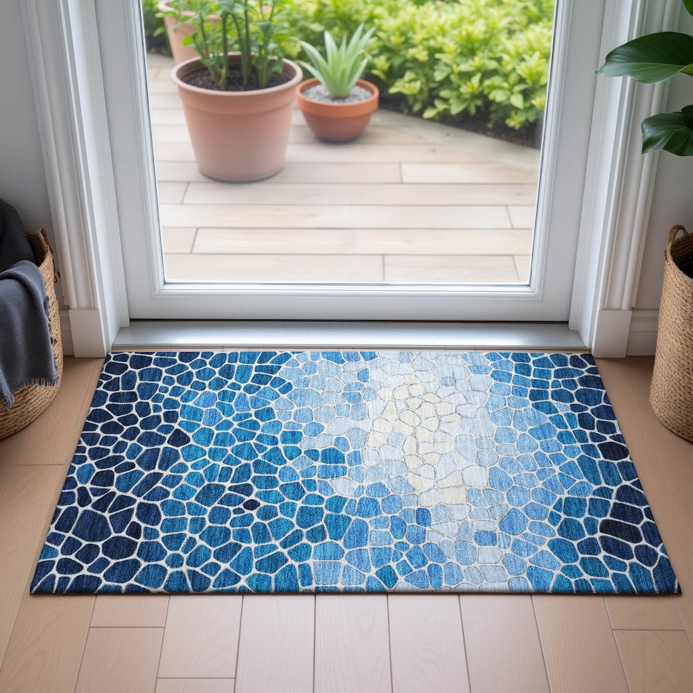 Machine Washable Indoor/Outdoor Chantille ACN2190 Blue 1'8" x 2'6" Rug