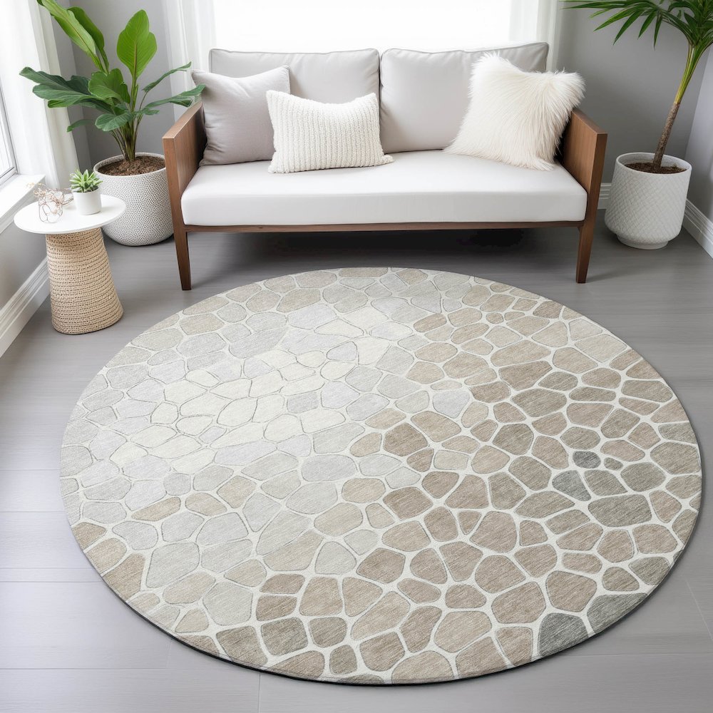 Machine Washable Indoor/Outdoor Chantille ACN2190 Taupe 8' x 8' Round Rug