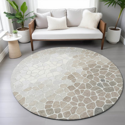 Machine Washable Indoor/Outdoor Chantille ACN2190 Taupe 8' x 8' Round Rug