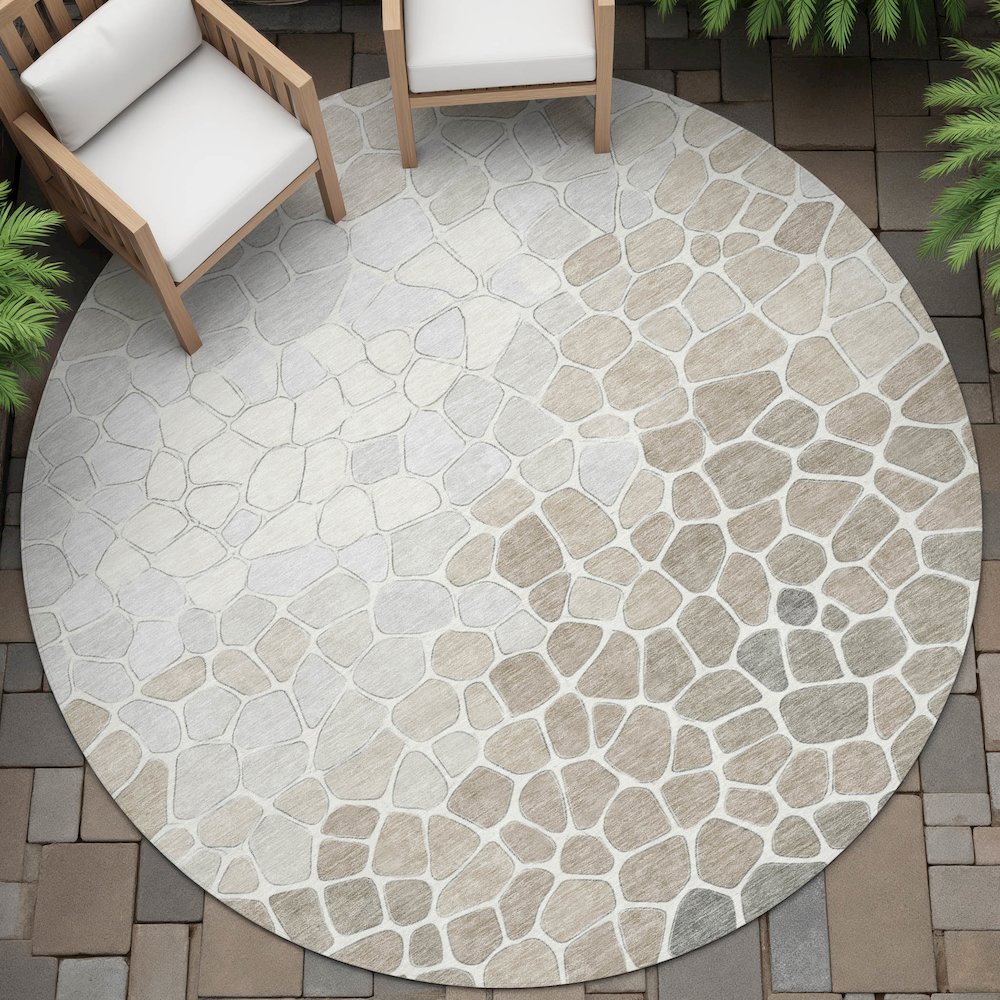 Machine Washable Indoor/Outdoor Chantille ACN2190 Taupe 8' x 8' Round Rug