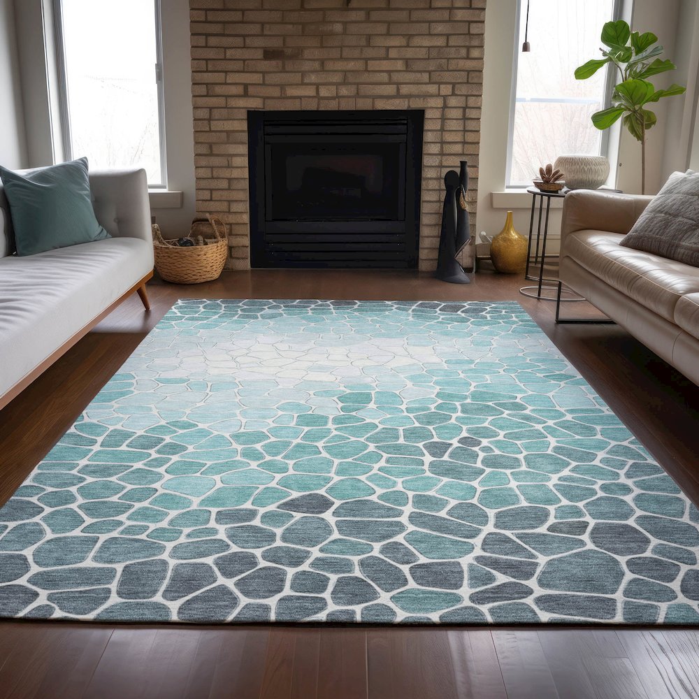 Machine Washable Indoor/Outdoor Chantille ACN2190 Teal 2'6" x 3'10" Rug