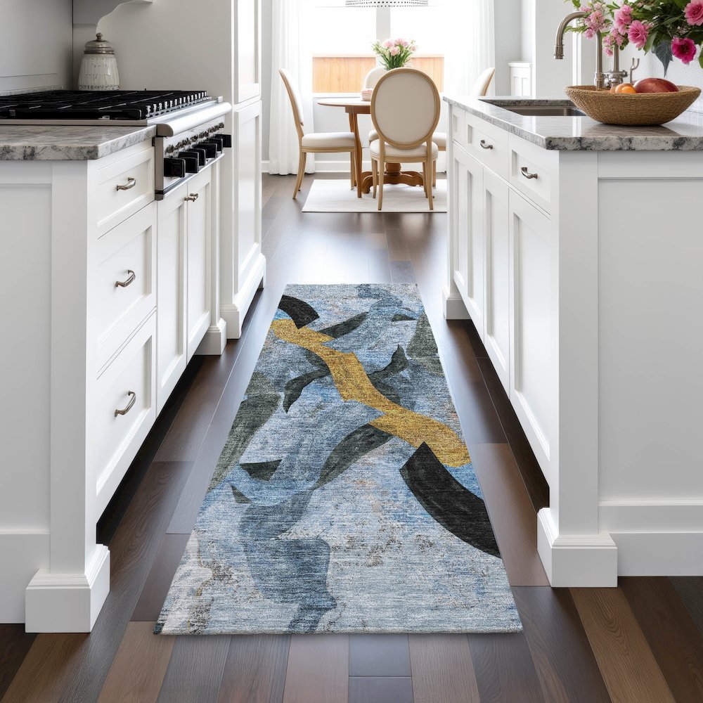 Machine Washable Indoor/Outdoor Chantille ACN2191 Denim 2'3" x 7'6" Runner Rug