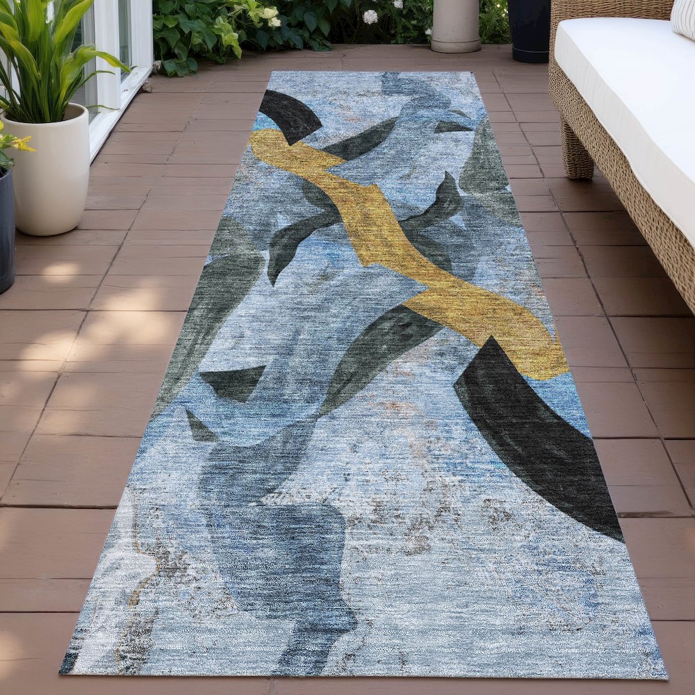Machine Washable Indoor/Outdoor Chantille ACN2191 Denim 2'3" x 7'6" Runner Rug