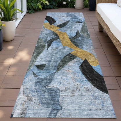 Machine Washable Indoor/Outdoor Chantille ACN2191 Denim 2'3" x 7'6" Runner Rug