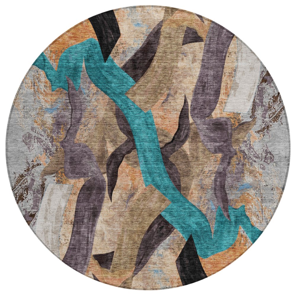 Machine Washable Indoor/Outdoor Chantille ACN2191 Gray 8' x 8' Round Rug