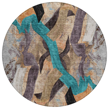 Machine Washable Indoor/Outdoor Chantille ACN2191 Gray 8' x 8' Round Rug