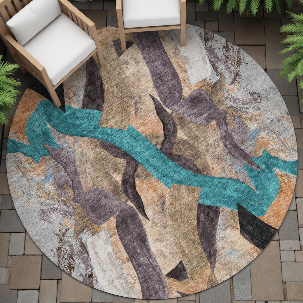 Machine Washable Indoor/Outdoor Chantille ACN2191 Gray 8' x 8' Round Rug