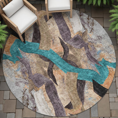 Machine Washable Indoor/Outdoor Chantille ACN2191 Gray 8' x 8' Round Rug