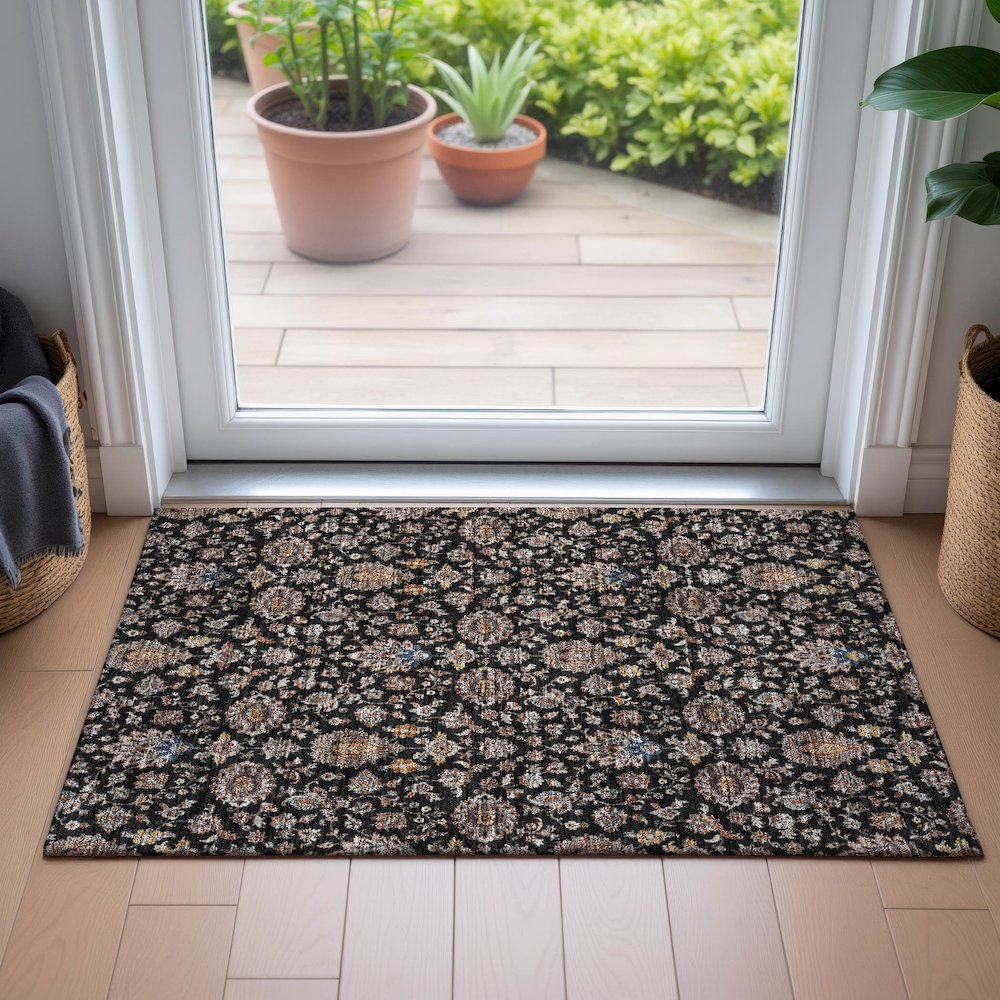 Machine Washable Indoor/Outdoor Chantille ACN2192 Black 1'8" x 2'6" Rug