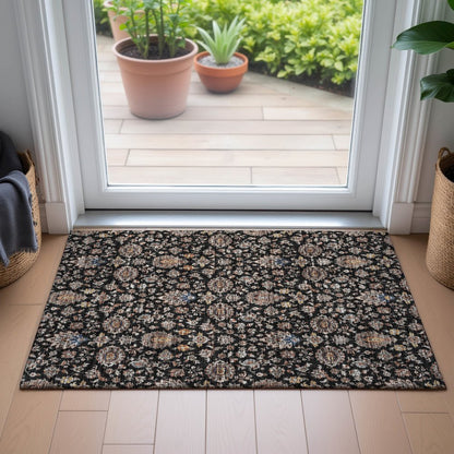 Machine Washable Indoor/Outdoor Chantille ACN2192 Black 1'8" x 2'6" Rug