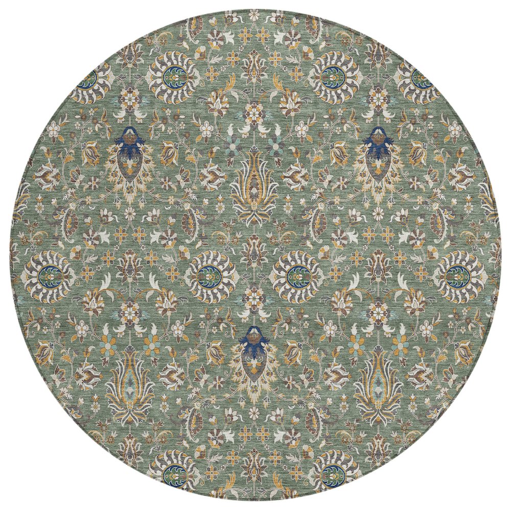 Machine Washable Indoor/Outdoor Chantille ACN2192 Green 8' x 8' Round Rug