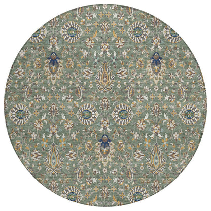 Machine Washable Indoor/Outdoor Chantille ACN2192 Green 8' x 8' Round Rug
