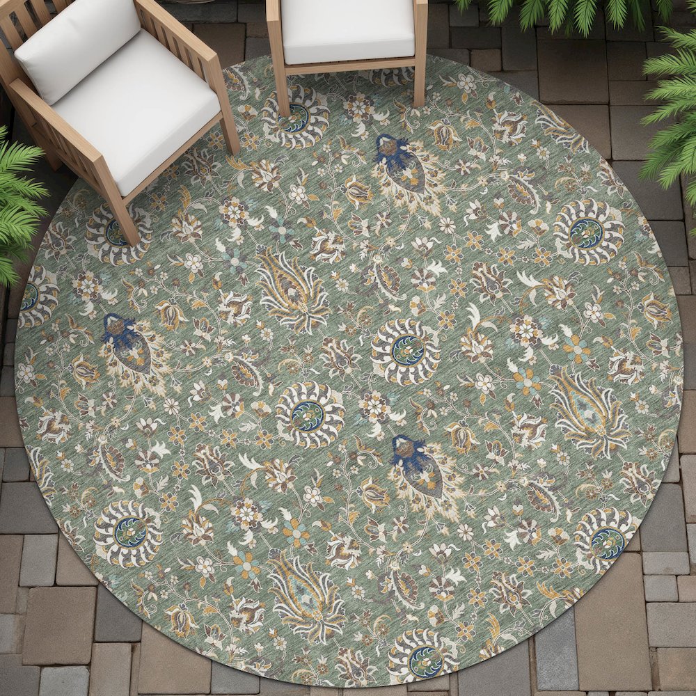 Machine Washable Indoor/Outdoor Chantille ACN2192 Green 8' x 8' Round Rug