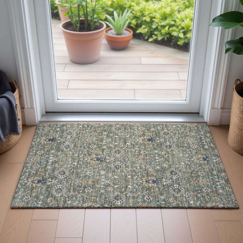 Machine Washable Indoor/Outdoor Chantille ACN2192 Green 1'8" x 2'6" Rug