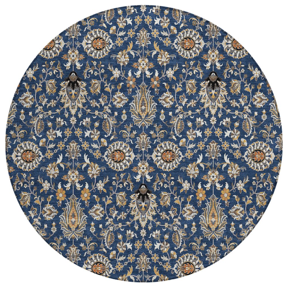 Machine Washable Indoor/Outdoor Chantille ACN2192 Navy 8' x 8' Round Rug