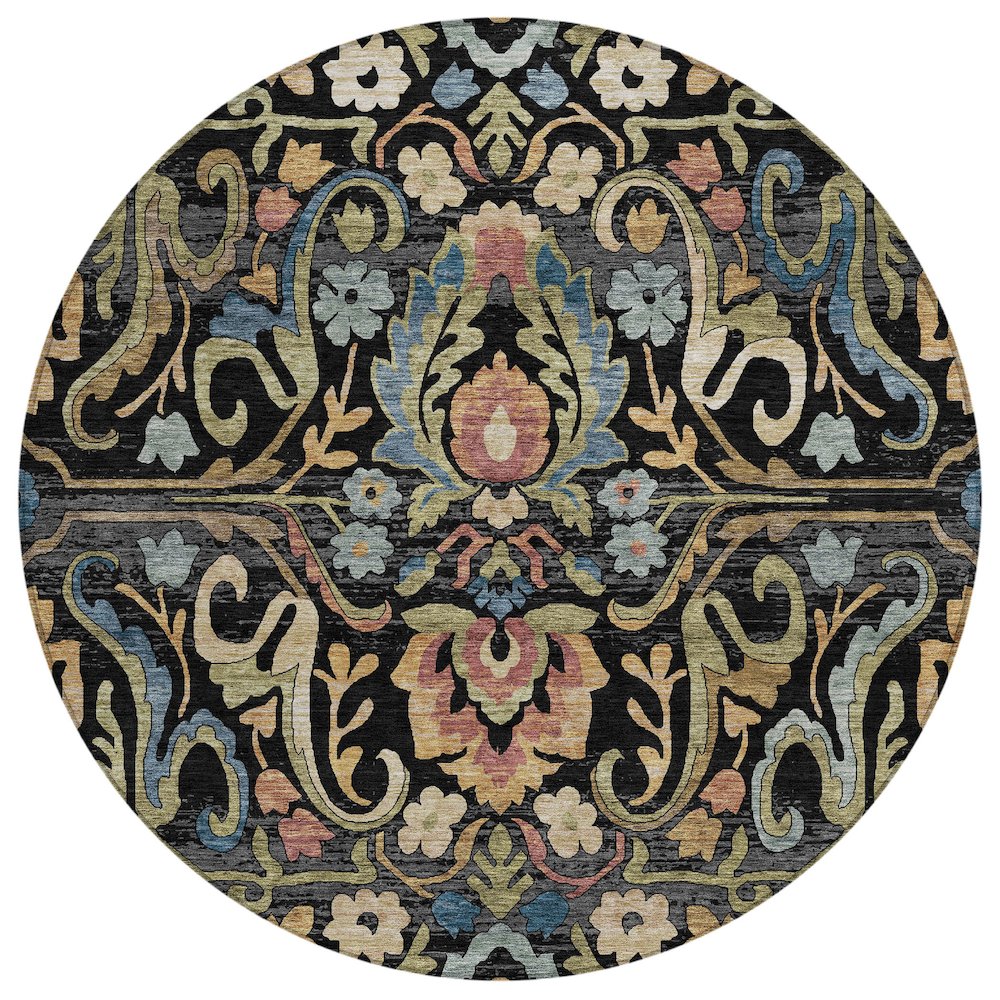 Machine Washable Indoor/Outdoor Chantille ACN2193 Black 8' x 8' Round Rug