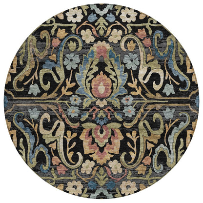Machine Washable Indoor/Outdoor Chantille ACN2193 Black 8' x 8' Round Rug