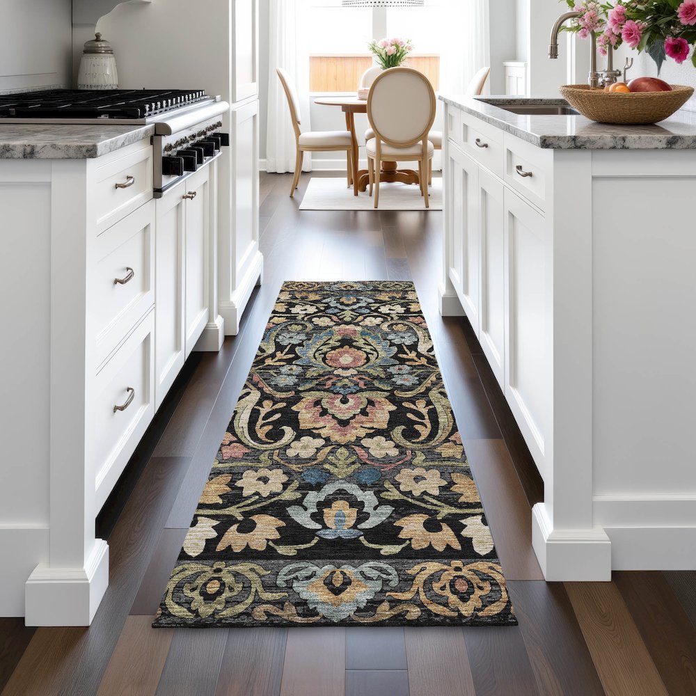 Machine Washable Indoor/Outdoor Chantille ACN2193 Black 2'3" x 7'6" Runner Rug