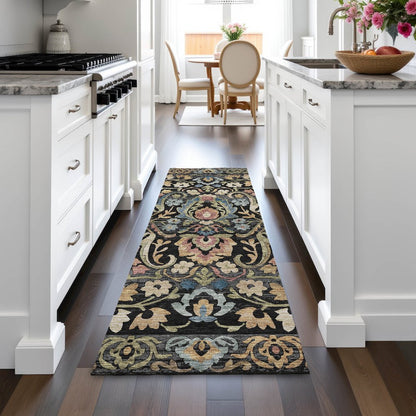 Machine Washable Indoor/Outdoor Chantille ACN2193 Black 2'3" x 7'6" Runner Rug
