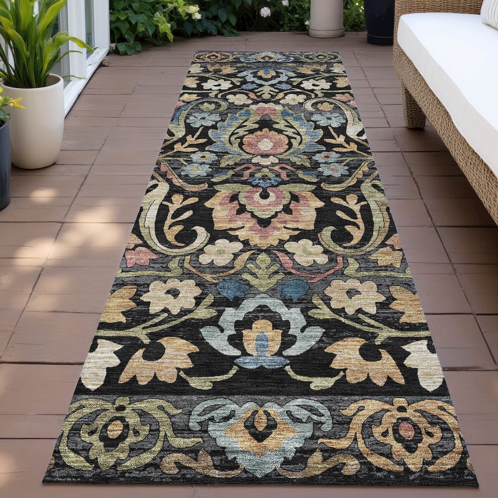 Machine Washable Indoor/Outdoor Chantille ACN2193 Black 2'3" x 7'6" Runner Rug