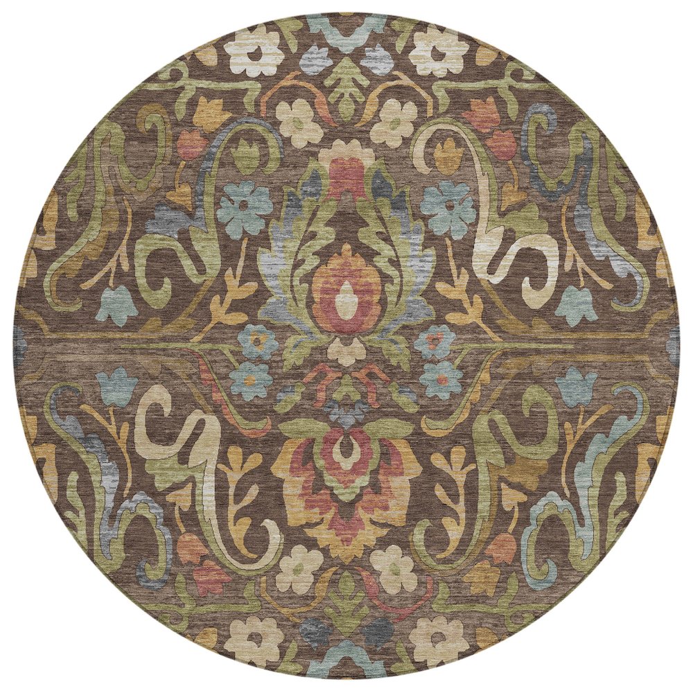Machine Washable Indoor/Outdoor Chantille ACN2193 Chocolate 8' x 8' Round Rug