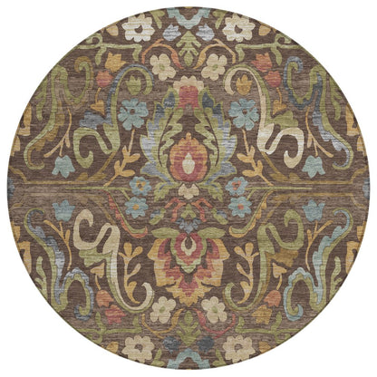 Machine Washable Indoor/Outdoor Chantille ACN2193 Chocolate 8' x 8' Round Rug