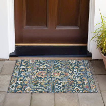 Machine Washable Indoor/Outdoor Chantille ACN2193 Navy 1'8" x 2'6" Rug