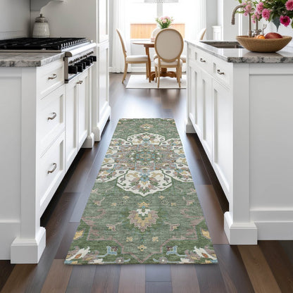 Machine Washable Indoor/Outdoor Chantille ACN2194 Green 2'3" x 7'6" Runner Rug