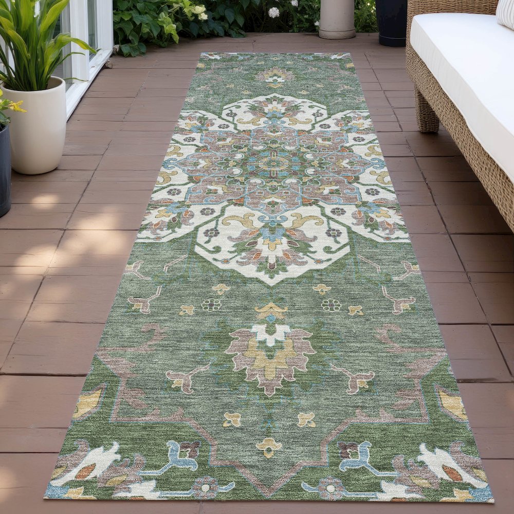 Machine Washable Indoor/Outdoor Chantille ACN2194 Green 2'3" x 7'6" Runner Rug