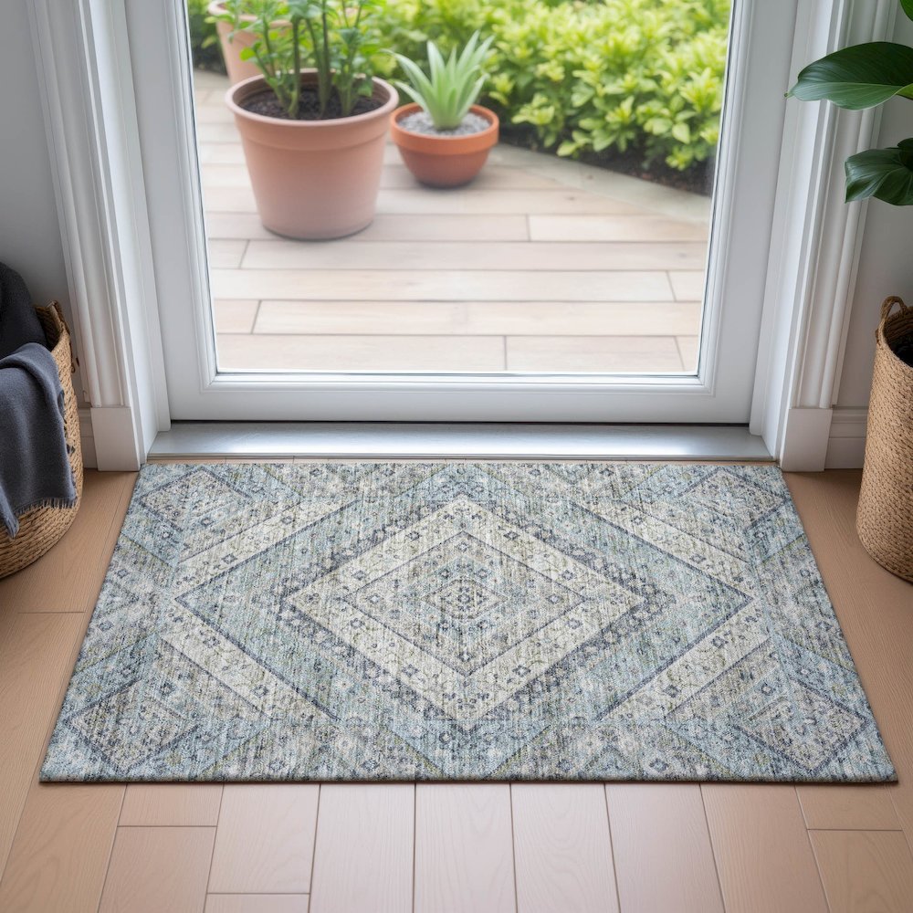 Machine Washable Indoor/Outdoor Chantille ACN2195 Sky 1'8" x 2'6" Rug